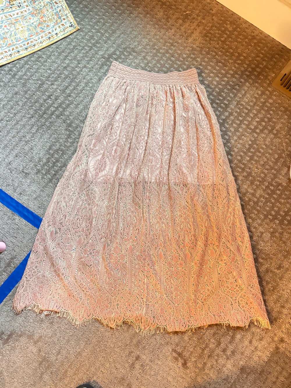 She + Sky Blush Lace Midi Skirt Size Medium